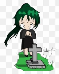 Chibi Girl Crying At A Gravestone By - Girl Crying At Grave Animated Emoji,Grave Stone Emoji