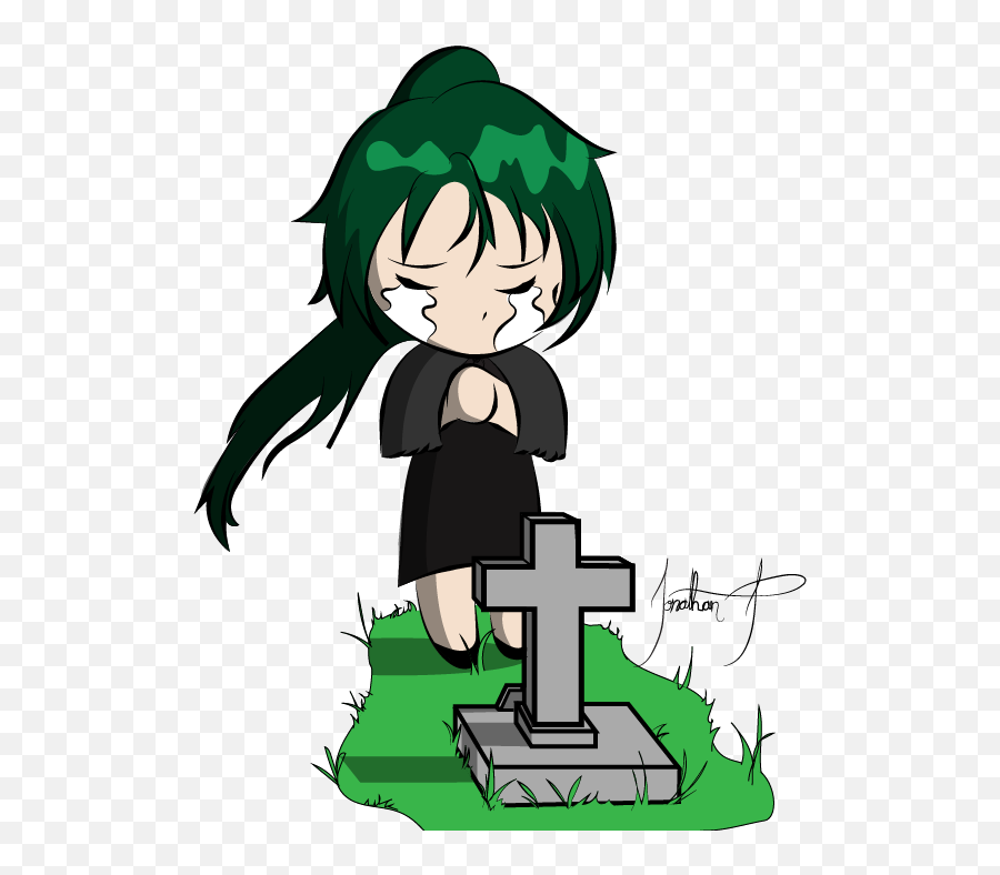 Chibi Girl Crying At A Gravestone By - Girl Crying At Grave Animated Emoji,Grave Stone Emoji