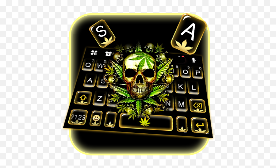 Golden Skull Weed Keyboard Theme - Tattoo Cannabis Skull Emoji,Pot Leaf Emoji Copy And Paste