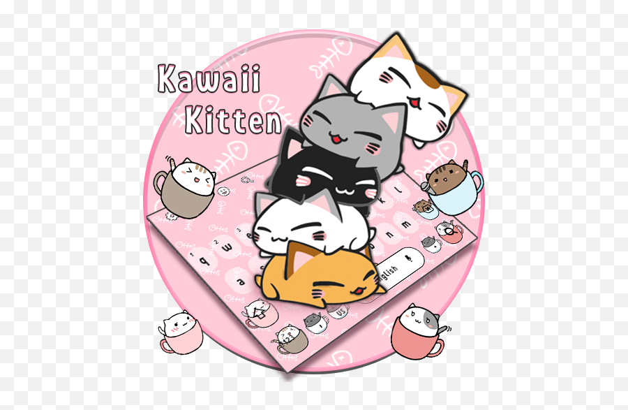 Pink Kawaii Kitten Keyboard Theme App - Cartoon Emoji,Kitten Emoticons
