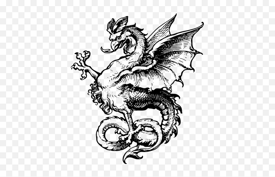 Dragon Tribal Style Tattoo Vector Clip - Mythical Creature Black And White Emoji,Dragon Head Emoji