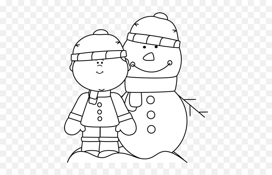 Kids Snowman Winter Clipart Black And White - Winter Clip Art Black And White Emoji,Black Snowman Emoji
