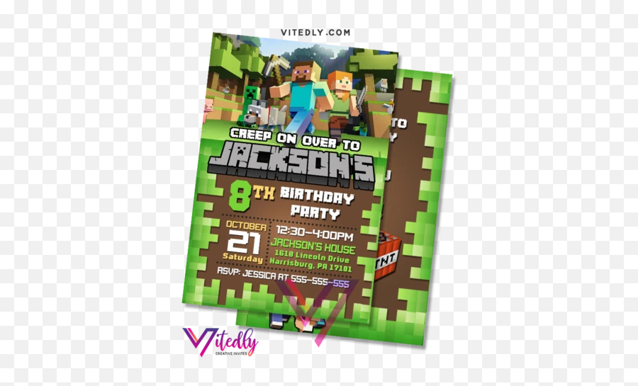 Birthday Invitations U2013 Vitedly - Minecraft Invitation Emoji,Creep Emoji