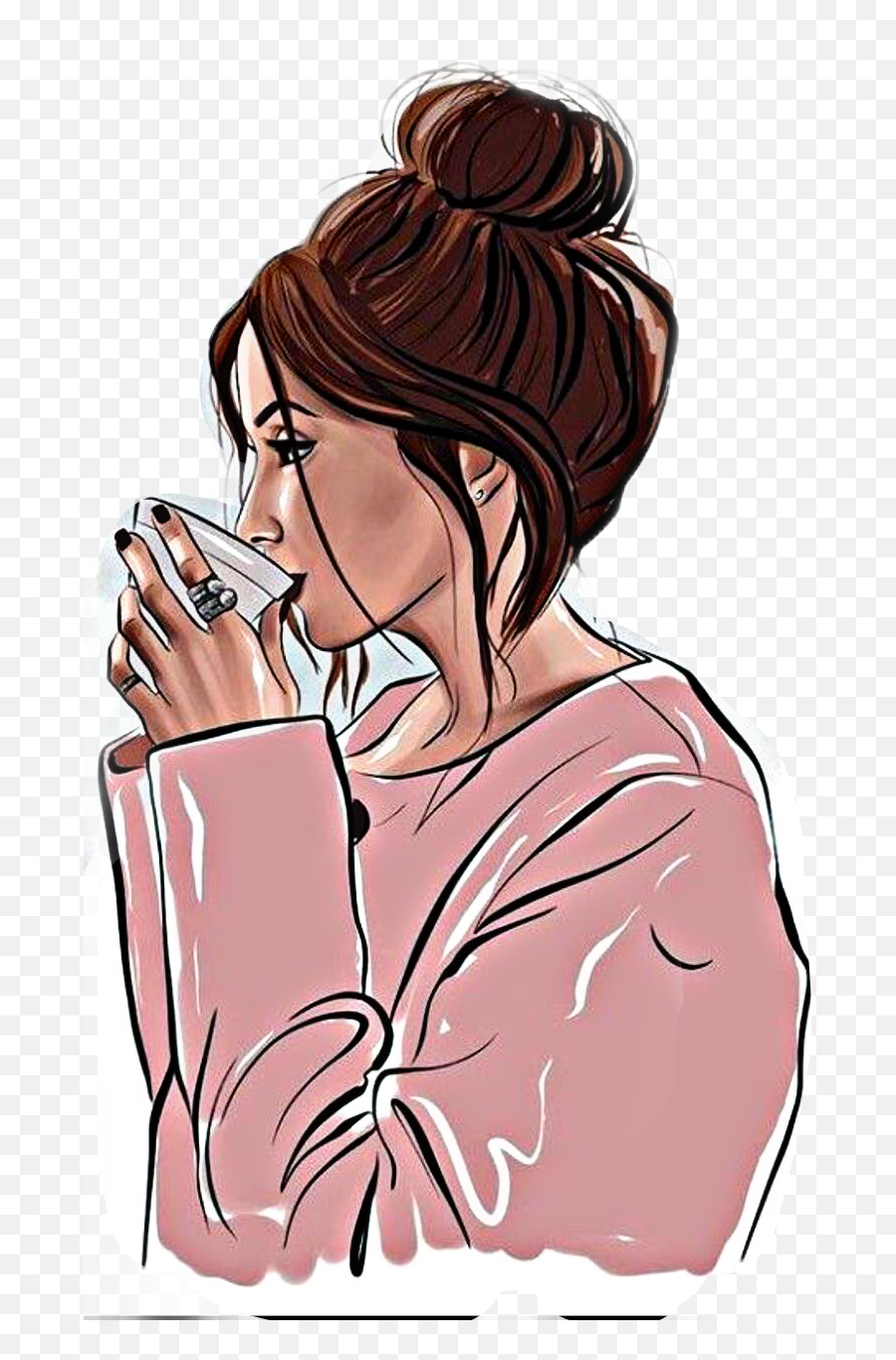 Lady Girl Drinking Coffee Hotdrink - Drawing Coffee Girl Emoji,Coffee Drinking Emoji