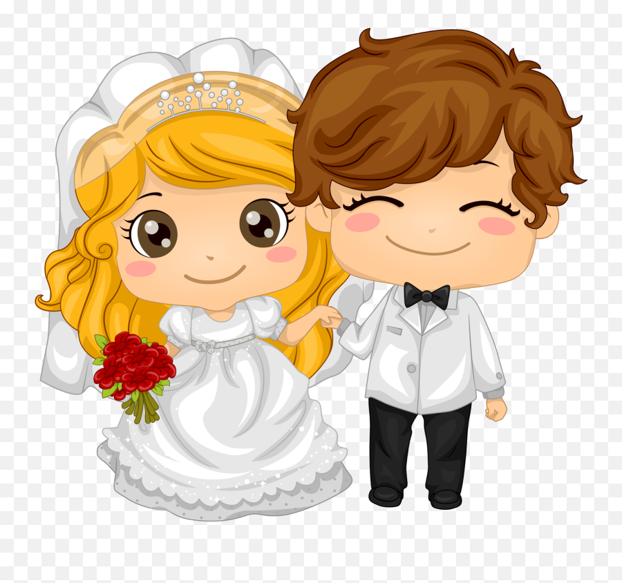 Toon Wedding Couple With Blondie Bride - Pareja De Novios En Caricatura Emoji,Wedding Emoticon