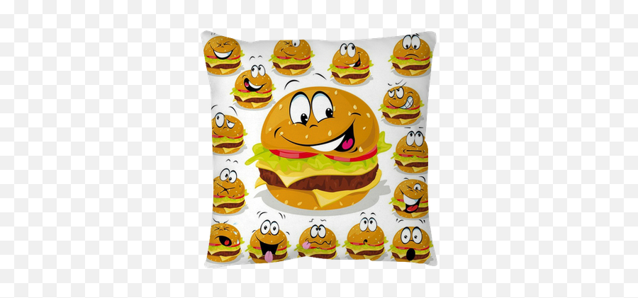 Many Expressions Throw Pillow - Hamburger Cartoon Emoji,Hamburger Emoticon