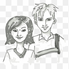 Two Smiling Youths Vector Painting - Boy And Girl Student Drawing Emoji
