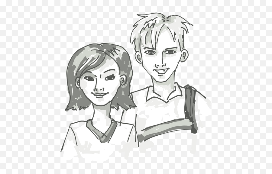 Two Smiling Youths Vector Painting - Boy And Girl Student Drawing Emoji,Native American Emoji