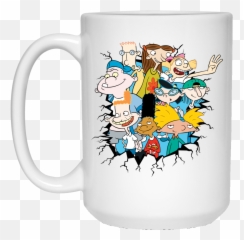 Hey Arnold Broken Wall With Characters 15 Oz - Lung Cancer Awareness Ribbon Emoji,Emoji Booze Cruise