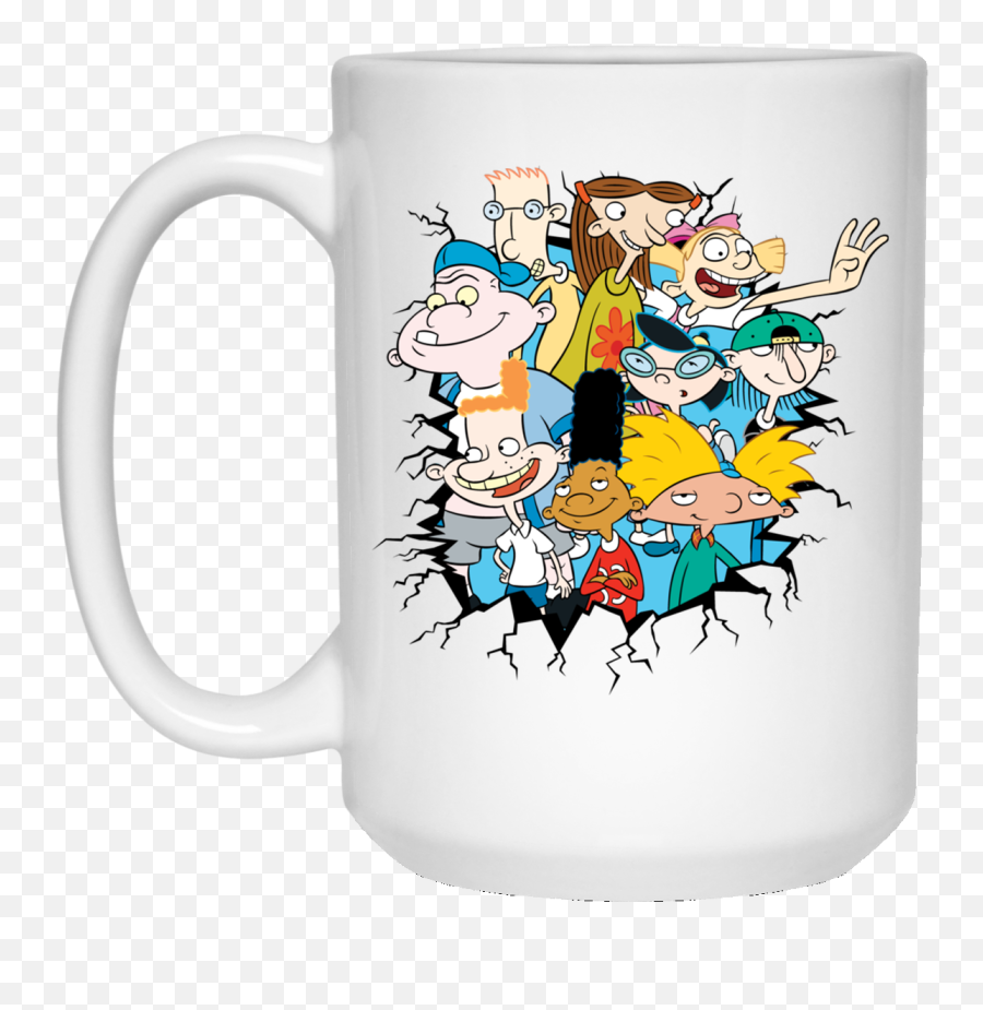 Hey Arnold Broken Wall With Characters 15 Oz - Lung Cancer Awareness Ribbon Emoji,Emoji Booze Cruise