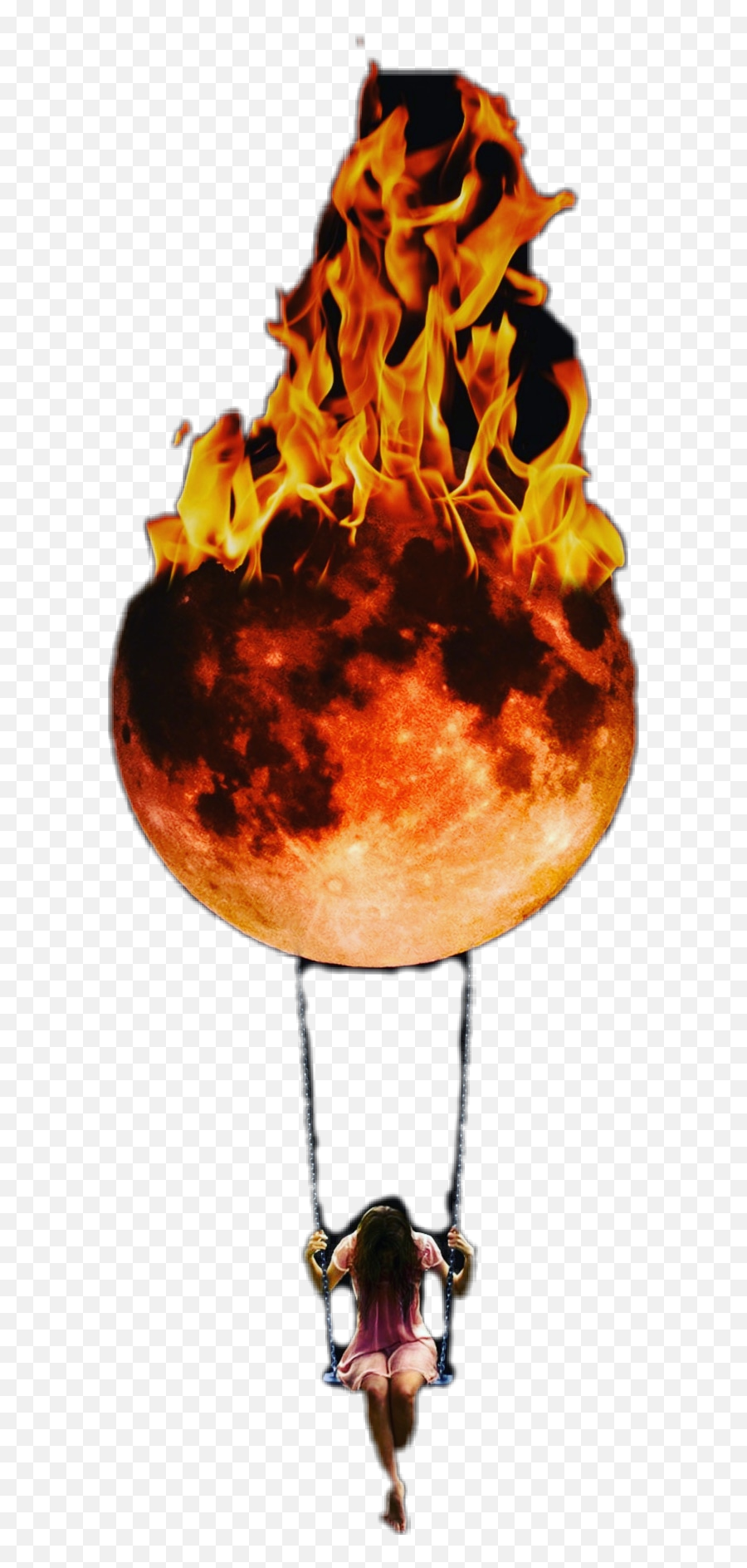 Moon Fire Swing Flames Girl Creepy - Moon Emoji,Creepy Moon Emoji