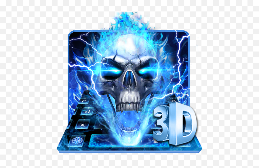 Download Horrible 3d Blue Flaming Skull Keyboard - Hoodie Emoji,Skull Emoticons