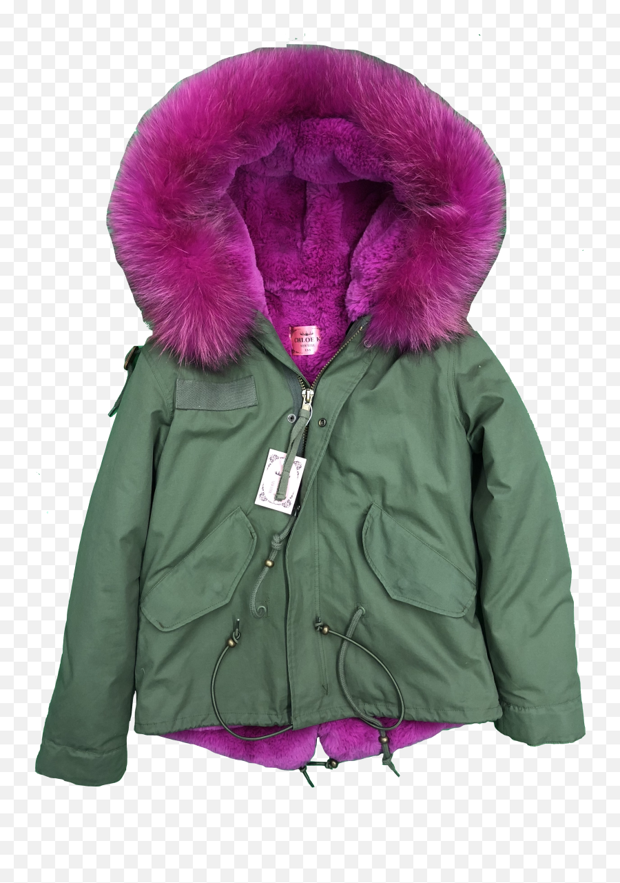 Chloe K Pink Fur Olive Green Jacket - Fur Clothing Emoji,Leather Jacket Emoji