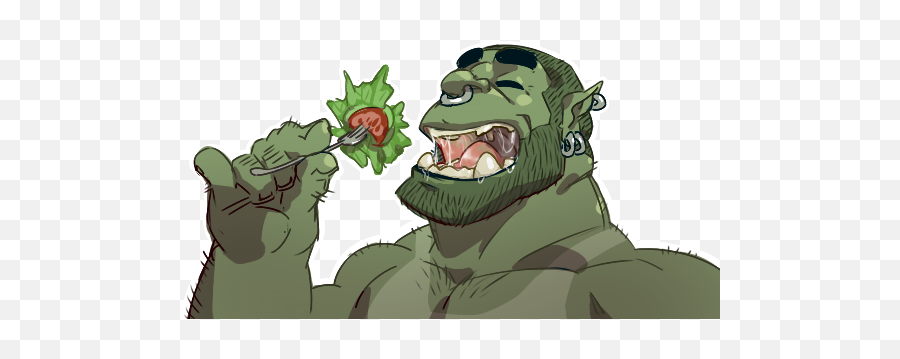 That Orc Skips The Pity Party - Orc Eating Salad Emoji,Blech Emoji