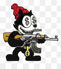 Black Tattoo Gun Anime Money Red Gold - Hip Hop Cartoon Trap Emoji,Emoji Tattoo Gun