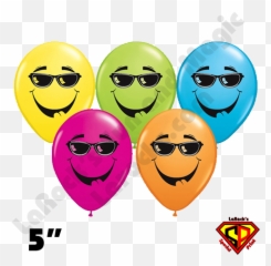 5 Inch Round Assortment Smile Cool Shade Balloon Qualatex 100ct - Face On Balloon Emoji,Emoji Party Balloons