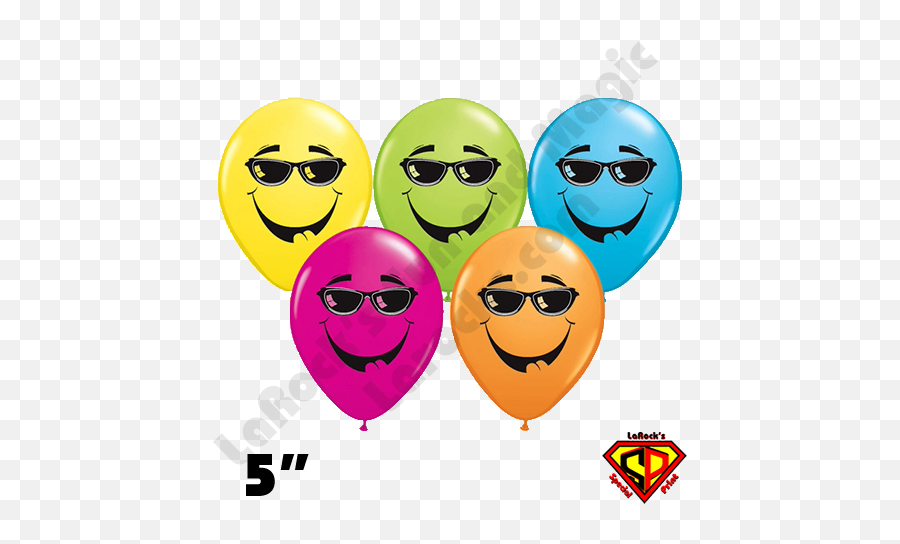 5 Inch Round Assortment Smile Cool Shade Balloon Qualatex 100ct - Face On Balloon Emoji,Emoji Party Balloons