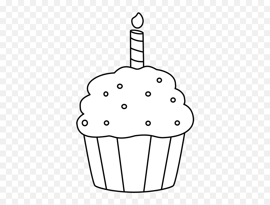 Black And White Birthday Cupcake Clip Art - Black And White Clip Art Birthday Cake Outline Emoji,Cupcake Emoticon