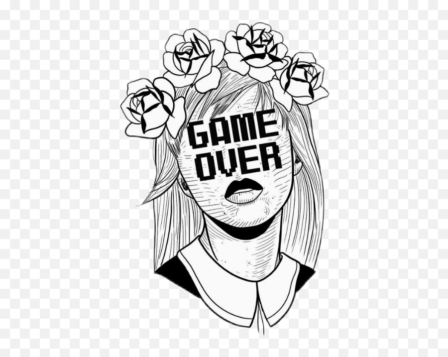 Girl Game Over Gameover Roses Flowers - Psycho Art Emoji,Game Over Emoji