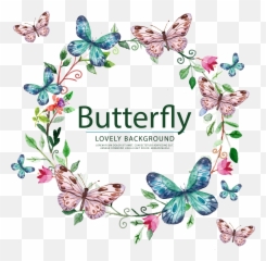 Download Butterfly Painted Sticker Hand Vector Wedding Label - Design Wedding Sticker Png Emoji,Butterfly Emoticon