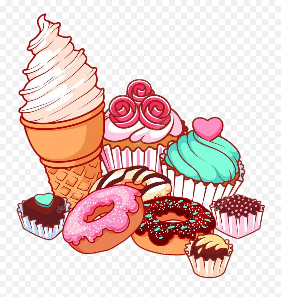 Sweets Cakes Cupcakes Donuts Minicakes - Cartoon Dessert Clip Art Emoji,Emoji Ice Cream Cake