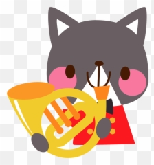 Gray Cat Is Playing The French Horn - Brass Instrument Emoji,French Horn Emoji