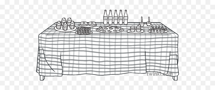 Table With Food Clipart Black And White - Party Food Clipart Black And White Emoji,Emoji Party Table