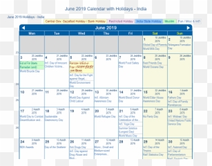 June 2019 Calendar with Holidays - India October Emoji