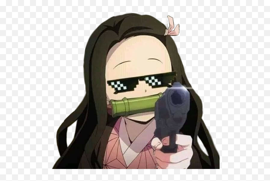 Demonslayer Kamado Nezuko Nezuk - Anime Meme Face Demon Slayer Emoji,Gun Emoji Meme
