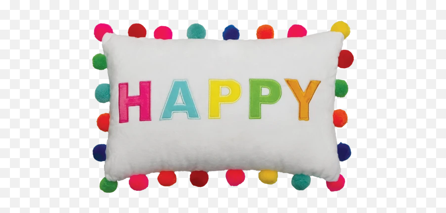 Happy Pom Pom Embroidered Pillow - Pillow With Pom Poms Emoji,Pom Pom Emoji