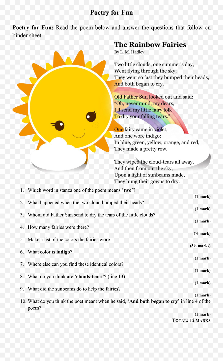 Class Exercise The Rainbow Fairies By L M Hadley - Rainbow Poem In English Emoji,Rainbow Emoticon