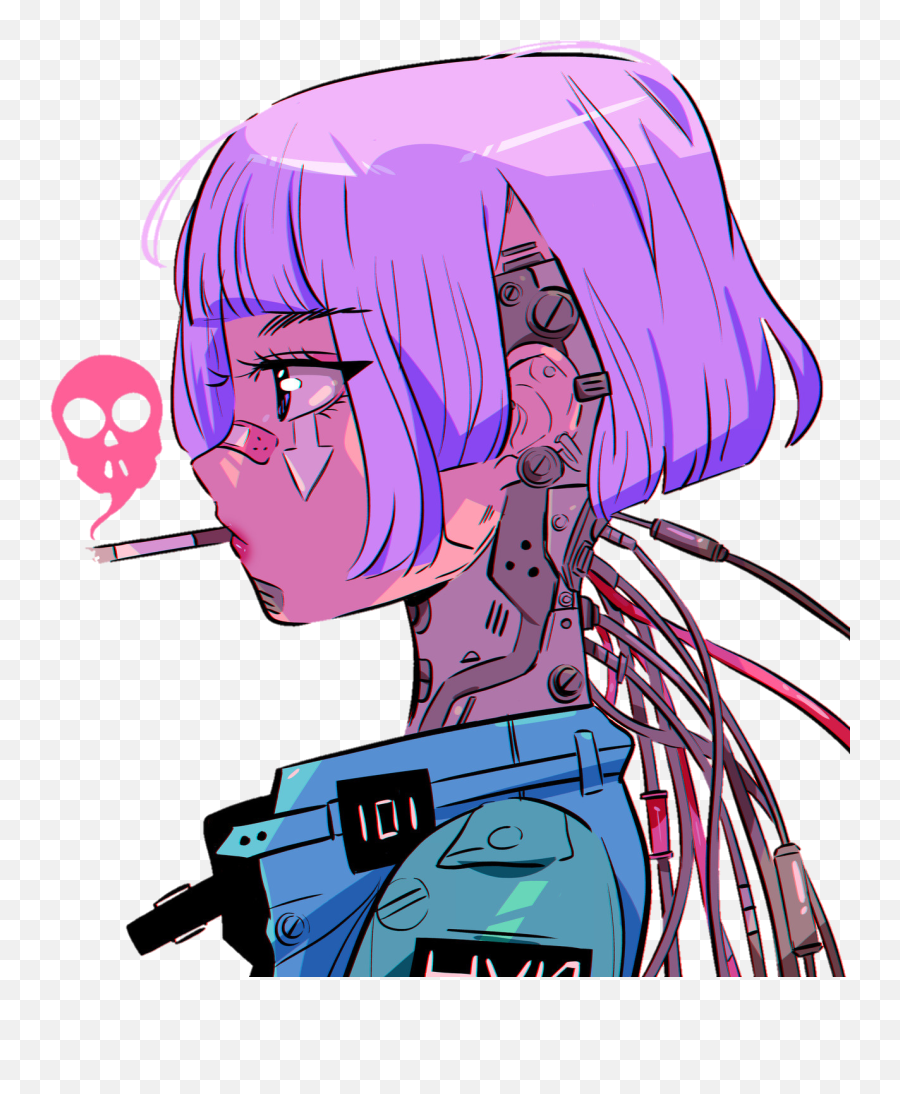 Fan Fanart Art Robot Girl Sticker By - Anime Cyberpunk Desenho Emoji,Purple Robot Emoji