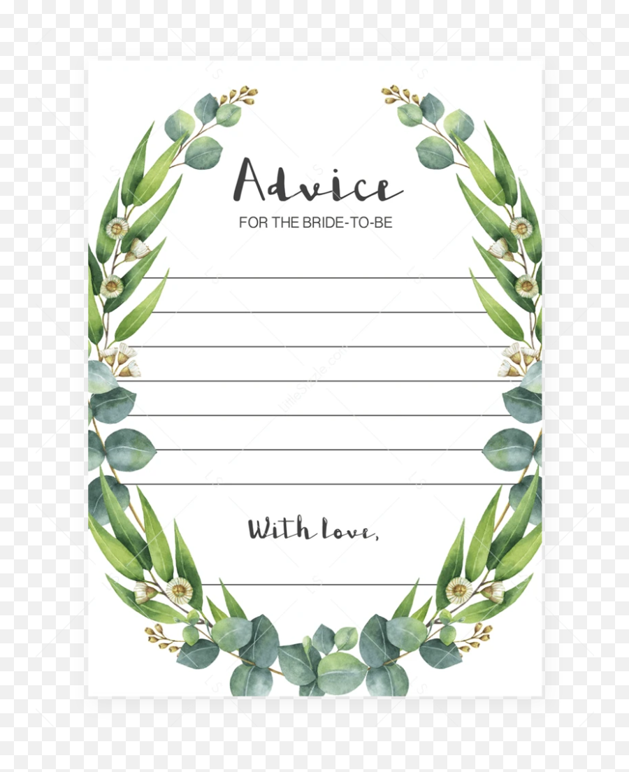 Lush Greenery Advice For The Bride To Be Card Printable - Green Leaf Baby Shower Template Emoji,Mail Order Bride Emoji