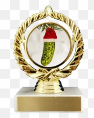 Christmas Pickle Logo Trophy On Flat White Marble - Award Emoji,Pickle Emoji