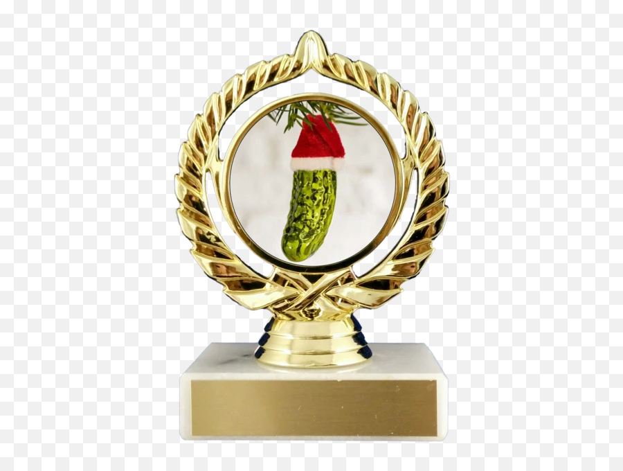Christmas Pickle Logo Trophy On Flat White Marble - Award Emoji,Pickle Emoji