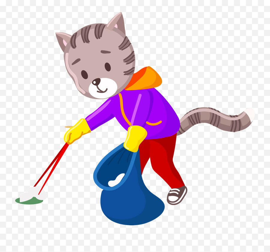 Cat Cleanup The Garbage Clipart - Cartoon Emoji,Clean Up Emoji