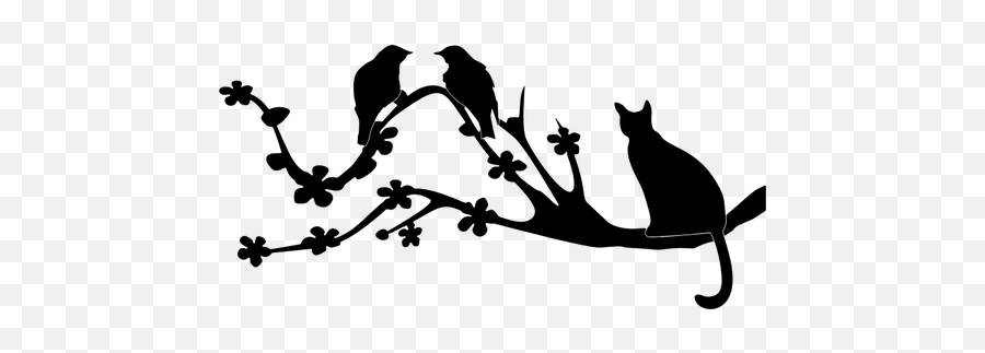 Cat And Birds - Black Cat On Branch Silhouette Emoji,Sleeping Emoji Pillow