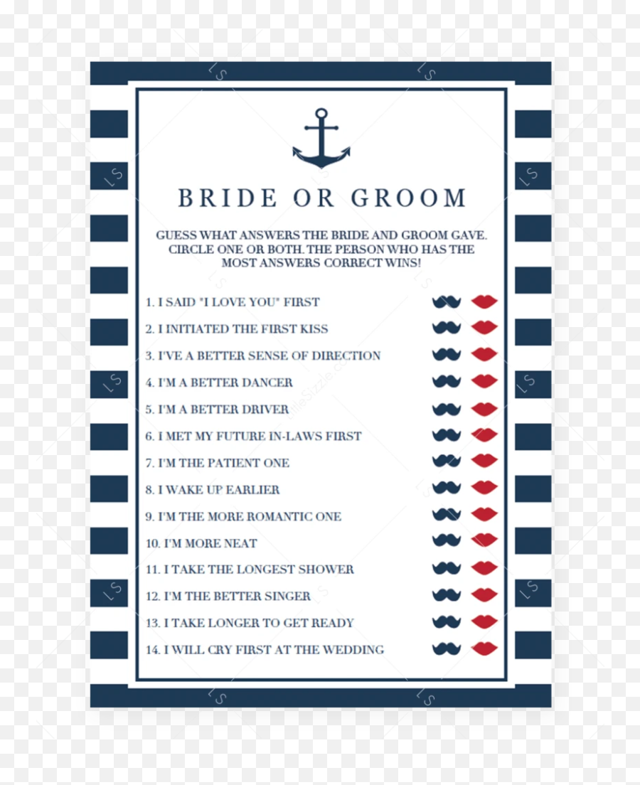 Navy Bridal Shower Bride Or Groom Game Template - Screenshot Emoji,Mail Order Bride Emoji
