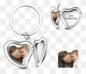 Heart Key Chain Engraved Photo Charm Silver - GIFTS Keychain Emoji