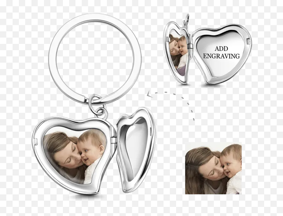 Heart Key Chain Engraved Photo Charm Silver - Gifts Keychain Emoji,Heart Emoji Spam