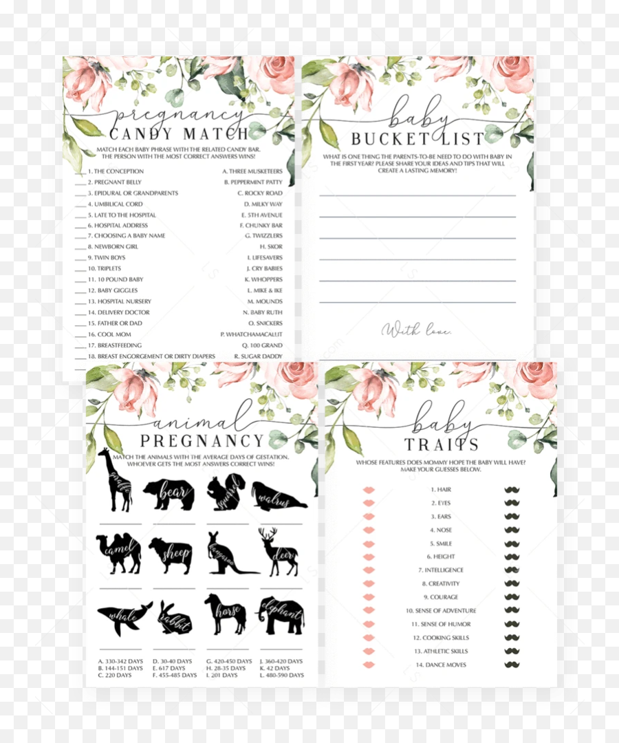 Blush Floral Bridal Shower Games Kit Printables Instant - Paper Emoji,Dancing Twin Emoji