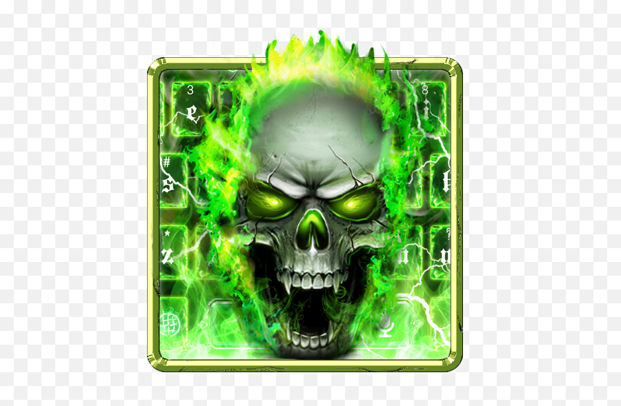 Green Flame Skull Keyboard Theme - Green Cool Flaming Skull Emoji,Gun Skull Pie Emoji