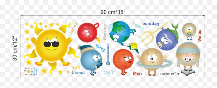 Us 313 32 Offsolar System Cartoon Wall Stickers For Kids Room Stars Outer Space Planets Earth Sun Saturn Mars Poster Mural School Decor Decalwall - Cartoon Solar System Aliexpress Wall Stickers Kindergarten Classroom Emoji,Saturn Emoji