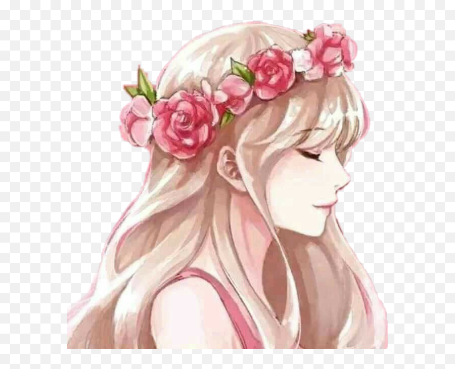 Watercolor Flower Girl Pink Crownflower Crown Roses Ros - Love Beautiful Anime Emoji,Flower Girl Emoji