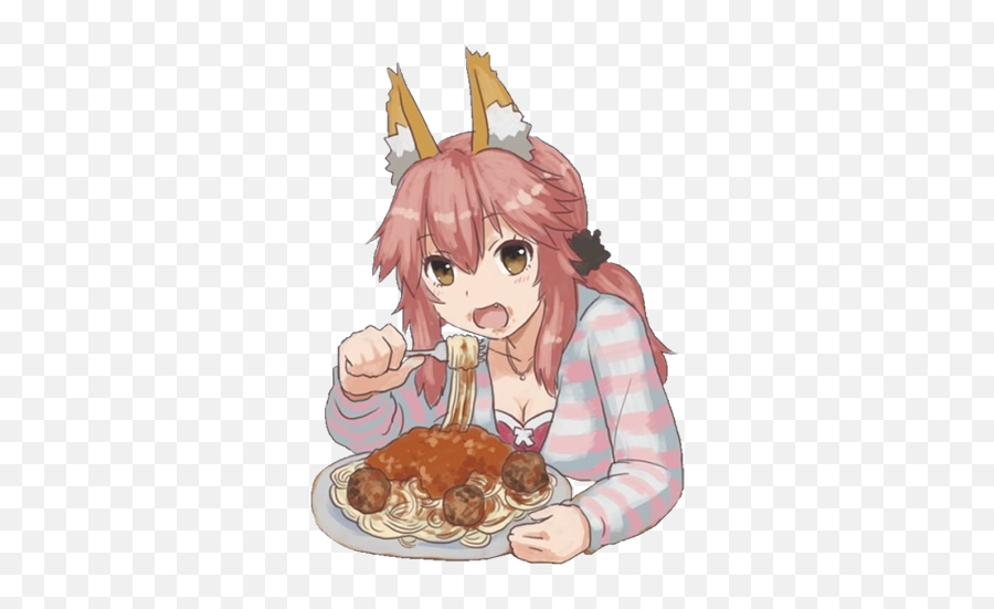 Tamamoeat - Tamamo Eating Spaghetti Emoji,Meatball Emoji