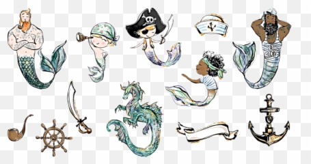Watercolor Merboy Merman Mermaid Pirate - Clipart Emoji