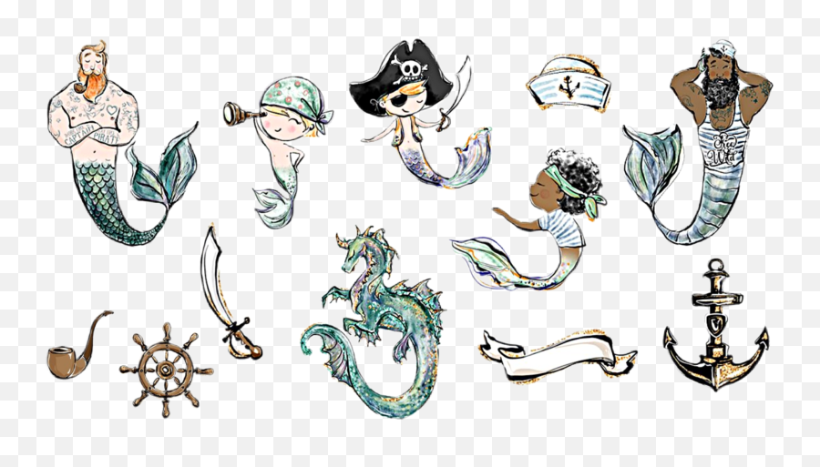Watercolor Merboy Merman Mermaid Pirate - Mermaid Pirate Clipart Emoji,Merman Emoji