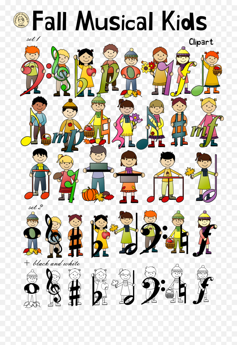 Fall Musical Kids Set Contains 21 Png Color Images With - Music Kids Fall Cartoons Emoji,Musical Note Emojis