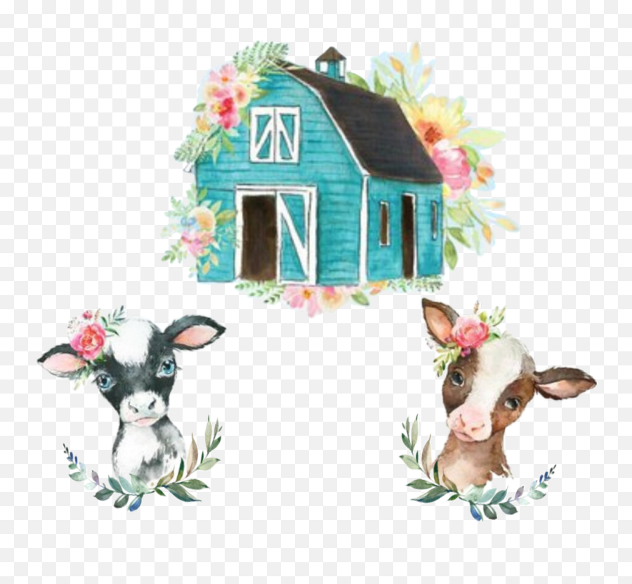 Watercolor Barn Babyanimals Farm Cow - House Emoji,Barn Emoji