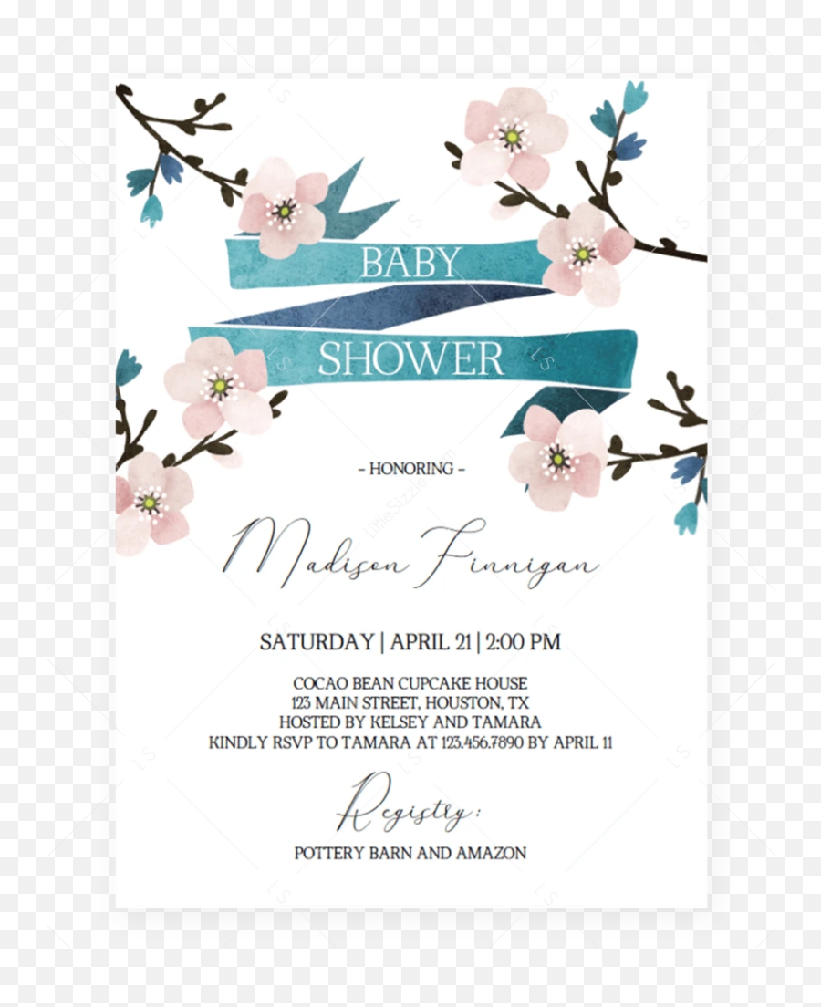 Floral Baby Shower Invitation With - Portable Network Graphics Emoji,Cherry Blossom Emoji